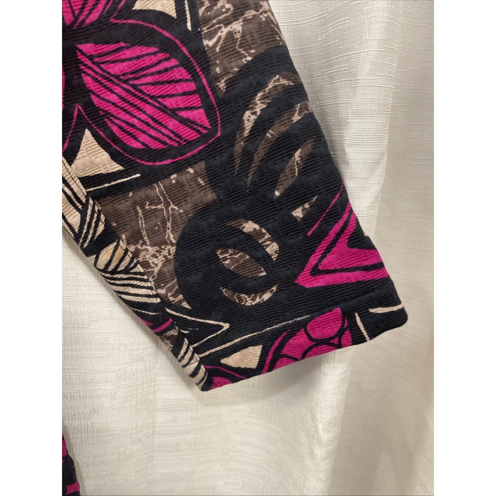 Chico's size 0 pink/black/beige Cotton button Front jacket, 3/4 sleeves Lined - Picture 6 of 14